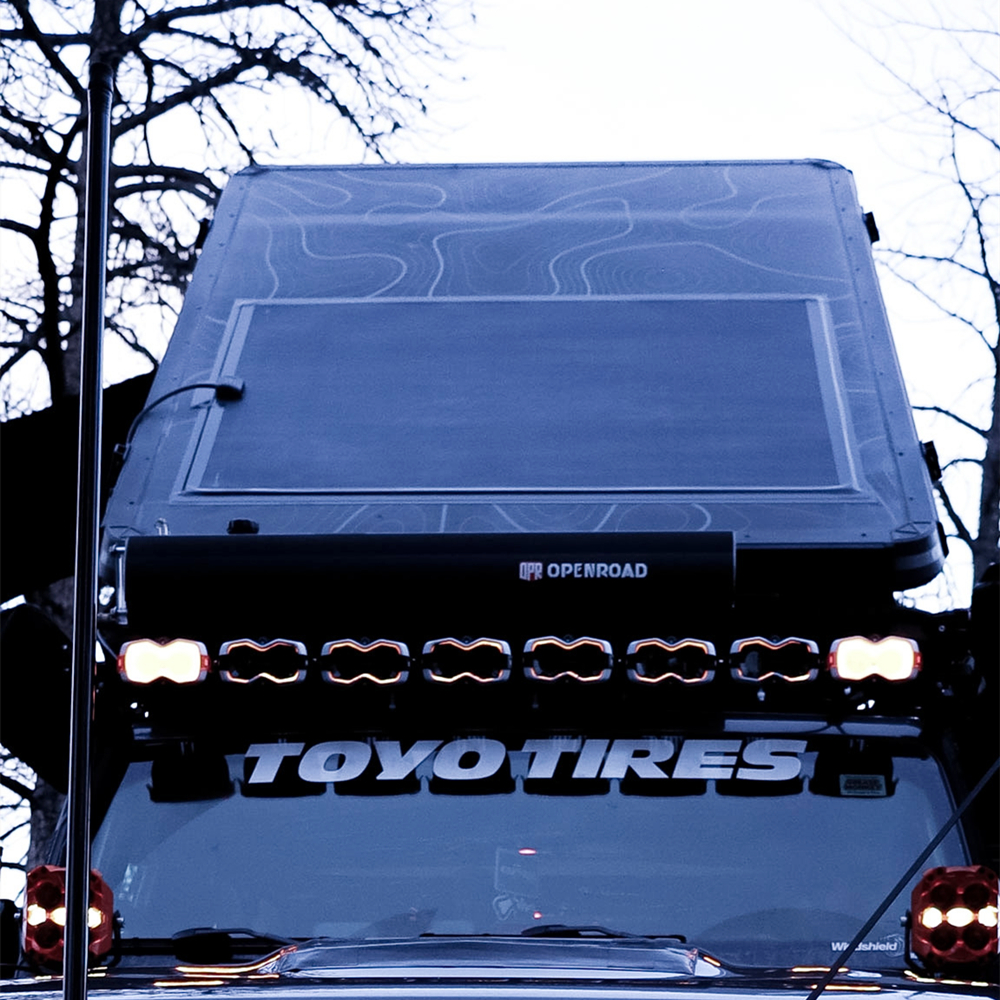 Open Road 4x4 rooftop tent with 240W flexible solar panel